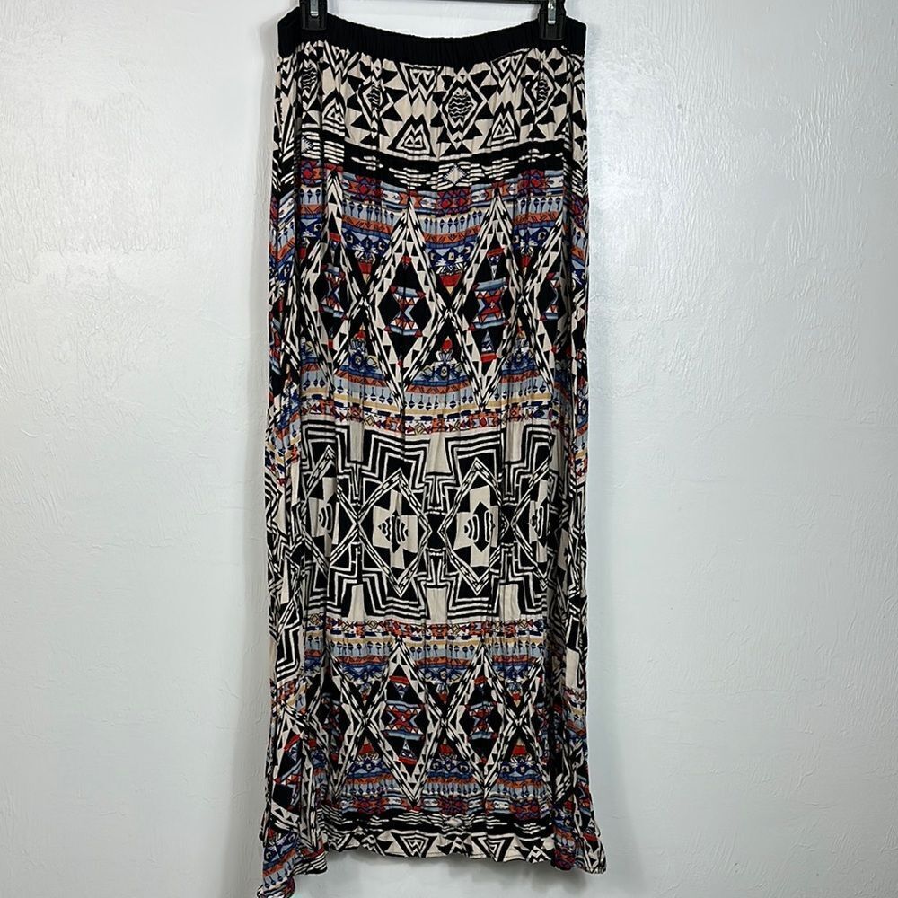 Angie Rayon Geometric Print Hippy Boho Long Maxi Skirt Size XL